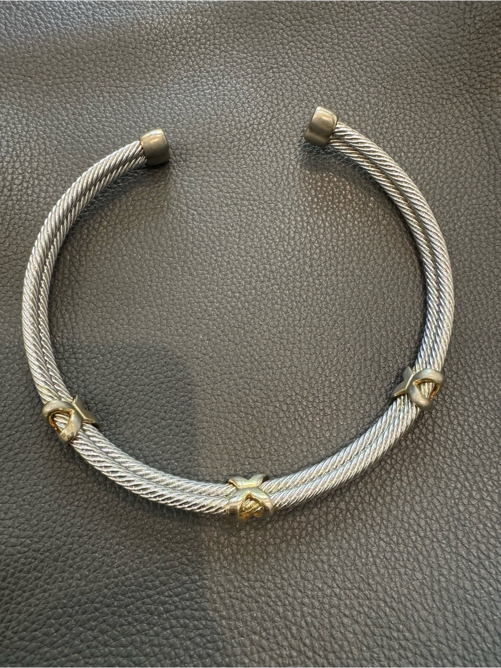 Vintage Two-Tone Silver and Gold Open Cable Cuff Necklace